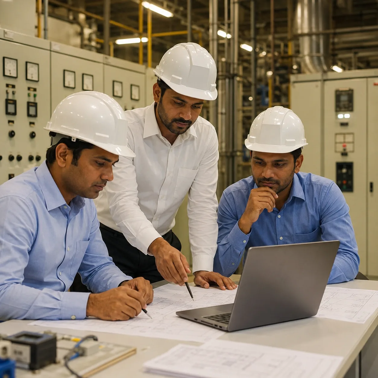 Abja Power engineering team reviewing plans